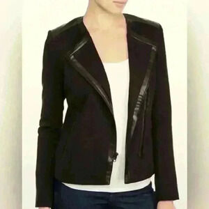 NYDJ Black Faux Leather Trim Ponte Moto Jacket